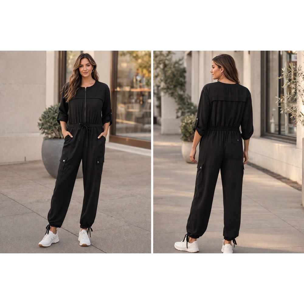 Athleta Celestial Athleisure Black Utility Cargo Jumpsuit Gorpcore  Small Petite